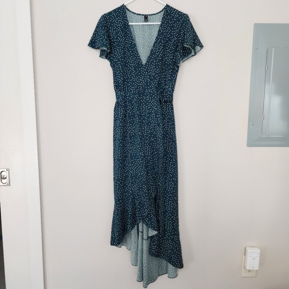 Green Polka Dot Wrap Dress - Small